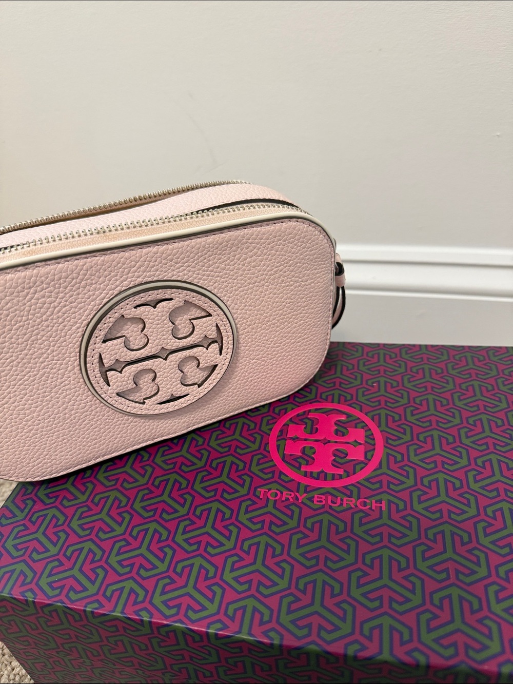 Tory Burch Blush Pebbled Leather Mini Camera Crossbody